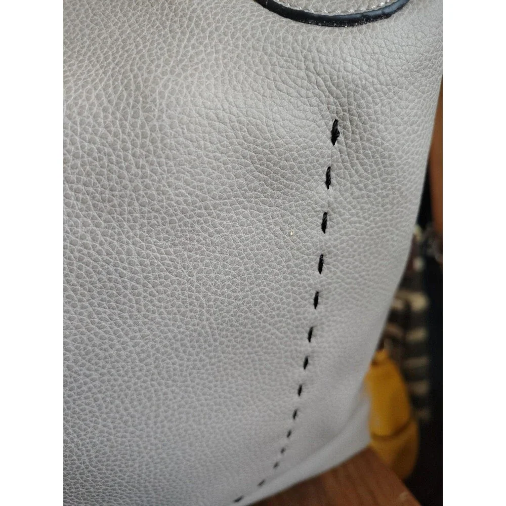 Jen Co Tote Large Gray Bag In A Bag Tassel Pouch Purse Vegan Faux Leather Beige - Picture 12 of 16